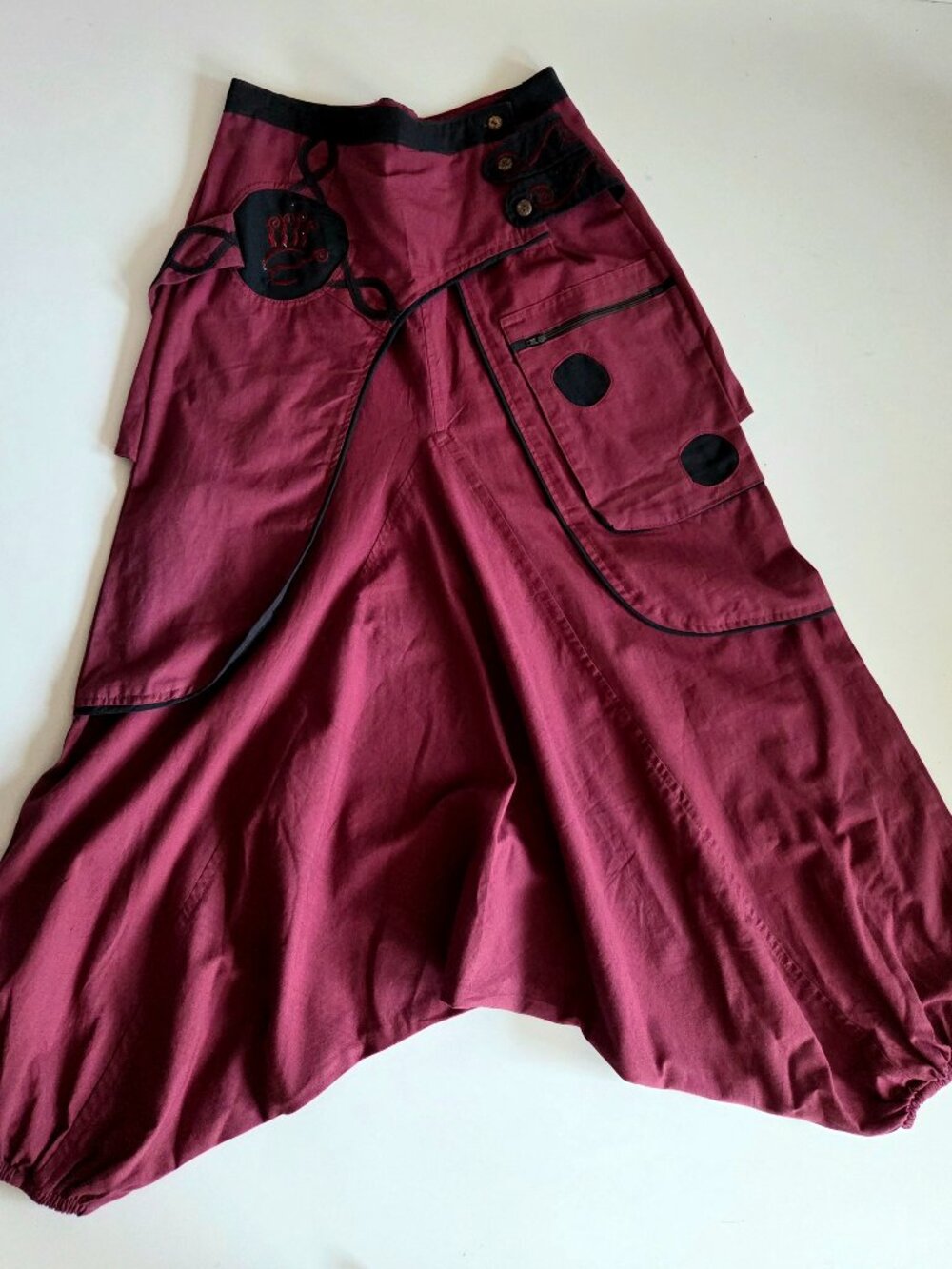 100% Cotton Burgundy Harem Pants Assymetrical Wrap Around Design Made in Nepal